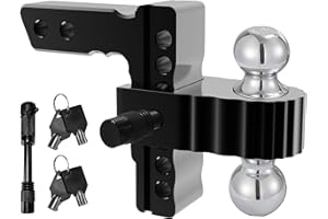 MKING Adjustable Trailer Hitch 6 Inch Drop/Rise Aluminum Tow Hitch Fit 2 Inch Receiver with 2"(8000 LBS) and 2-5/16"(12500 LBS) Ball for Truck RV Black