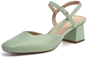 Rilista Women's Slingback Chunky Low Heels Closed Square Toe Heel Wedding Party Dress Pumps Shoes