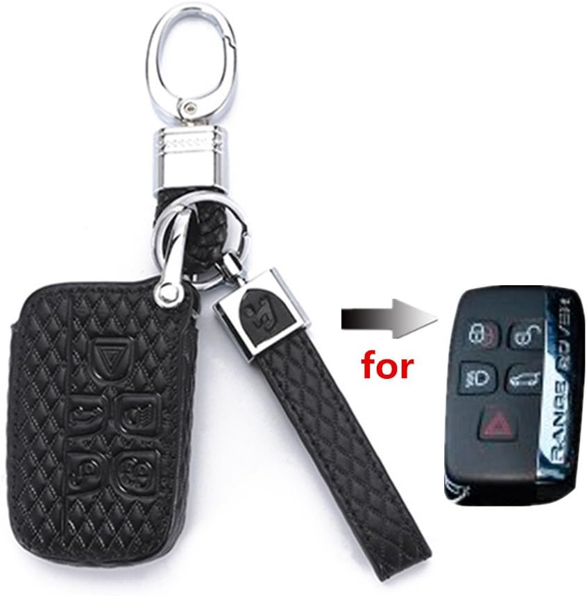 Happyit High Guality Leather Car KeyCover Cases Car keychain for Land Rover Jaguar 5 Buttons Smart Key, black, 7*4*1 cm