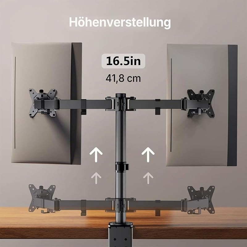 Monitor Halterung 2 Monitore für 13-32 Zoll Bildschirm, Bildschirmhalterung 2 Monitore Höhenverstellbar Neigbar Schwenkbar Drehungbar, VESA 75/100