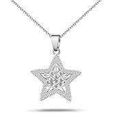 PAODIA Star Pendant Necklace for Teens Women - Sterling Silver Hypoallergenic Cubic Zirconia Adjustable Star-Shaped Charm Necklace Gifts for Family Sister