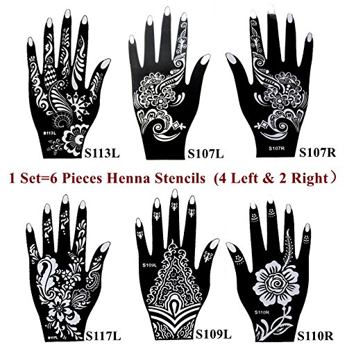 6 Pieces India Henna Tattoo Stencil Kit for Women Girl Hand Art Painting Temporary Tattoo Sticker Gl - //medicalbooks.filipinodoctors.org