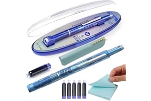 CUNVEM Protectivemethod Fountain Pen Retractable: 0.38mm Blue&black Ink Transparent Barrel Includes 5 Refillable Ink Cartridges, Visulong Press Fine Nib Fountain Pen Set for Writing, Office (Blue A, Blue)