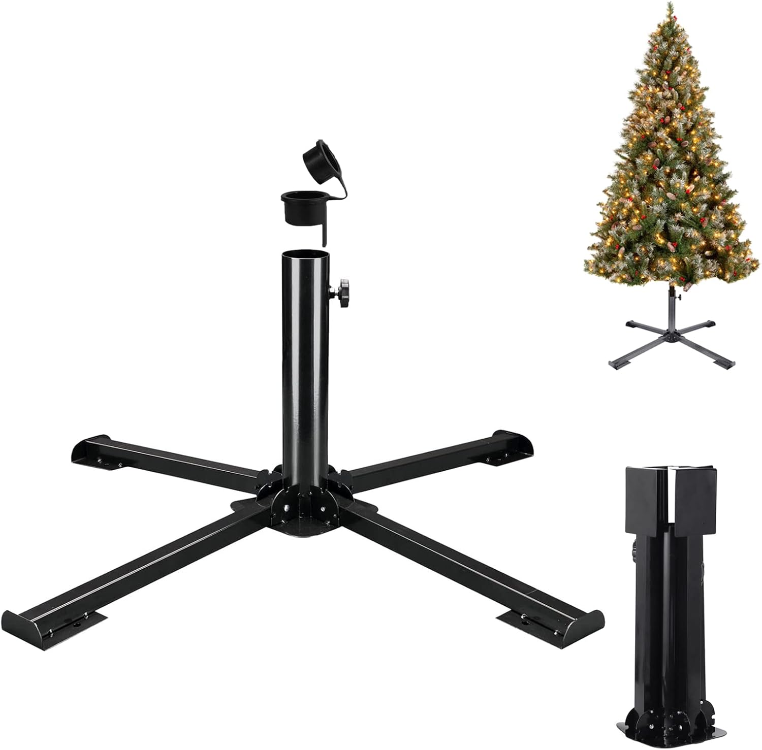 Tree Stands - YUZUHOME Christmas Tree Stand for Live Tree, Folding Artificial Christmas Tree Base Holder Fits for 5Ft to 7.5Ft Christmas Tree, Fits 1-1.4Inch Tree Pole, Black