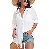 Century Star Womens Button Down Shirts Vacation Outfits Loose Fit Long Sleeve Casual Oversize Collared Blouse