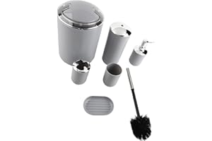 POCREATION Bathroom Accessories Set, Plastic Organization, Includes Toothbrush Holder and for Family and Hotel Use (Grey)
