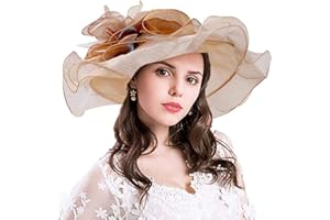 HIMESPORT Women Party Church Derby Top Hats Organza Sun Visor Cap Ladies Flowers Fascinators Big Wide Brim Fedoras