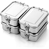 Umigy 4 Pcs Stainless Steel Food Containers Metal Bento Lunch Box Stainless Steel Food Storage Containers, Lockable Clips to Leak Proof, Reusable Dishwasher Snack Boxes for Work (850ml)