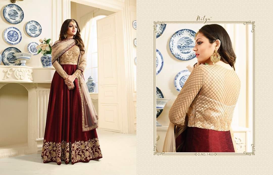 khileshwai fashion women's's maroon bangalory silk embroidered anarkali suit for (kr26)