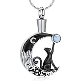 constantlife Cat Moon Urn Necklace for Women Pet Cremation Jewelry for Ashes Stainless Steel Pendant Funeral Keepsake Loved Ones Memorial Gift