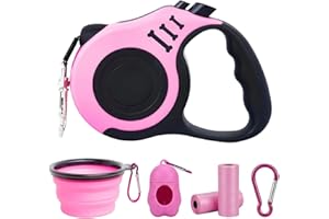 Retractable Dog Leash Lightweight 16FT Leash with Folding Bowl Dispenser for Small Medium Dogs (Pink)