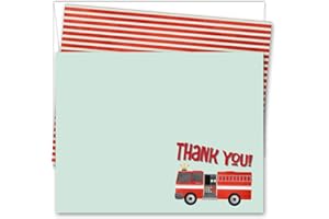 Koko Paper Co Fire Truck Thank You Cards | 25 Flat Note Cards and Envelopes | Printed on Heavy Card Stock.