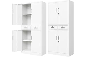 BESFUR Metal Storage Cabinet, Locking Storage Cabinet with Drawers and Adjustable Shelves for Garage, Office, Classroom - White