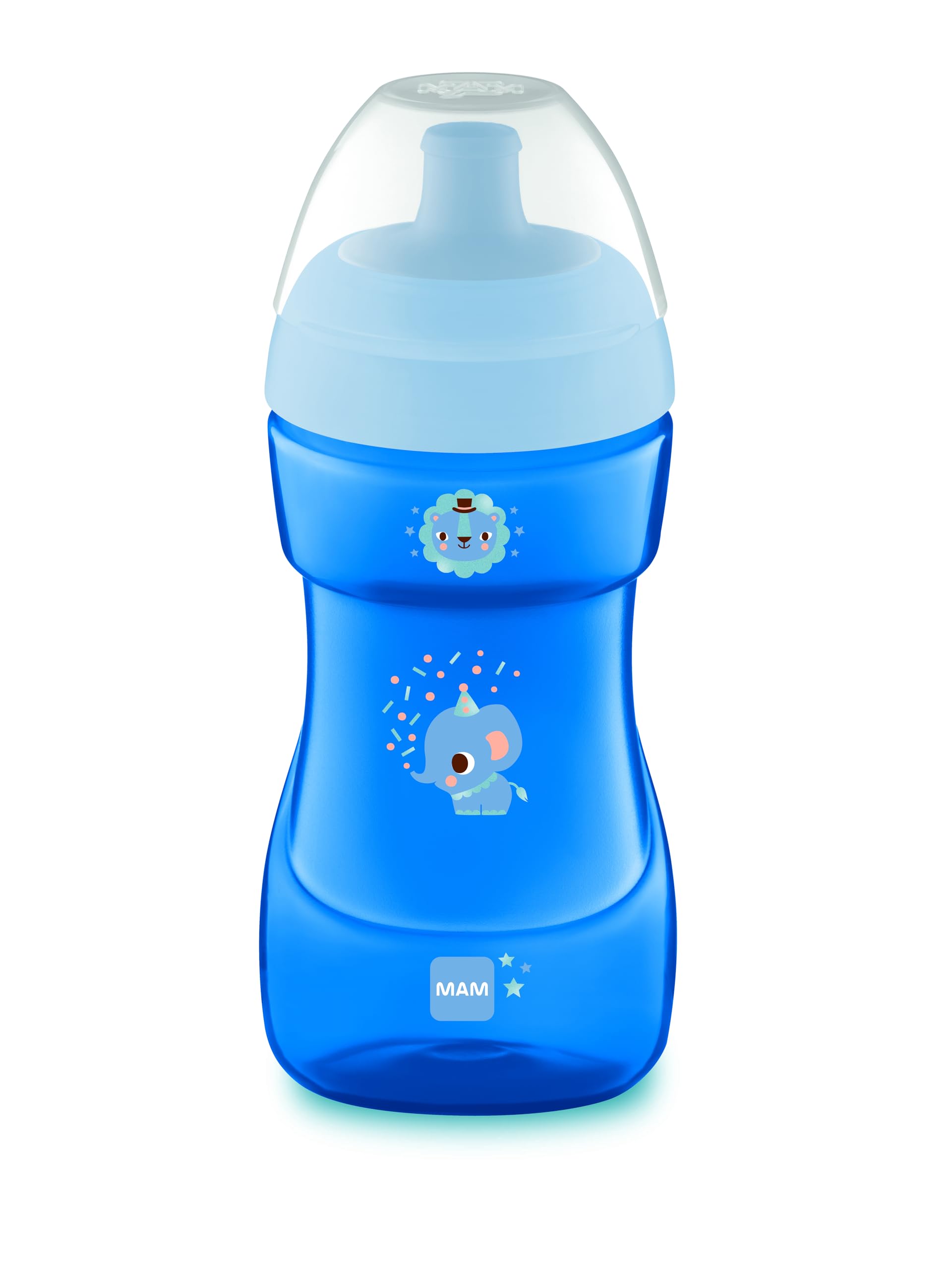 MAM Sports Cup D111 - Anti-Spill Learning Cup Flow Control Valve, 330 ml, Easy to Hold Non-Drip Cup, for Baby Ages 12+ Months, Blue