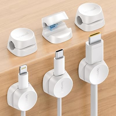 Lamicall 6 Pack Spring Cable Holder Clips White 8mm No-Residue Adhesive