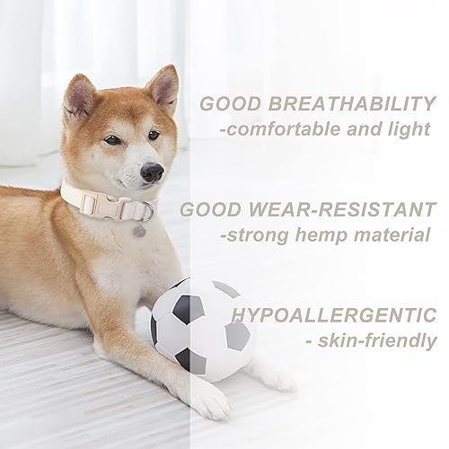 DOGWONG Cotton Hemp Dog Collar, Heavy-Duty White Dog Collar