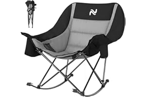 ABORON Oversized Rocking Camping Chair for Adults, Fully Padded Folding Outdoor Lawn Chair with Cooler Bag & Side Pocket, Portable Recliner Chair for Camp, Patio, Backyard, Supports 400 lbs