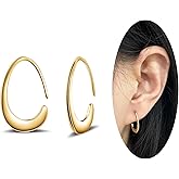 Teppdfann Tiny Pull Through Earrings Small Teardrop Hoop Earrings 925 Sterling Silver Drop Dangle Earrings for Women Trendy -Silver & Gold
