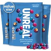 UNREAL Dark Chocolate Peanut Gems, Vegan, Gluten Free, 3 Value Size Bags | Roasted peanuts in rich dark chocolate with colors from nature, no artificial dyes, no sugar alcohols and simple ingredients