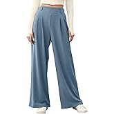 EVALESS Women's Wide Leg Pants Elastic High Waisted Waffle Knit Casual Palazzo Pants Trousers with Pockets