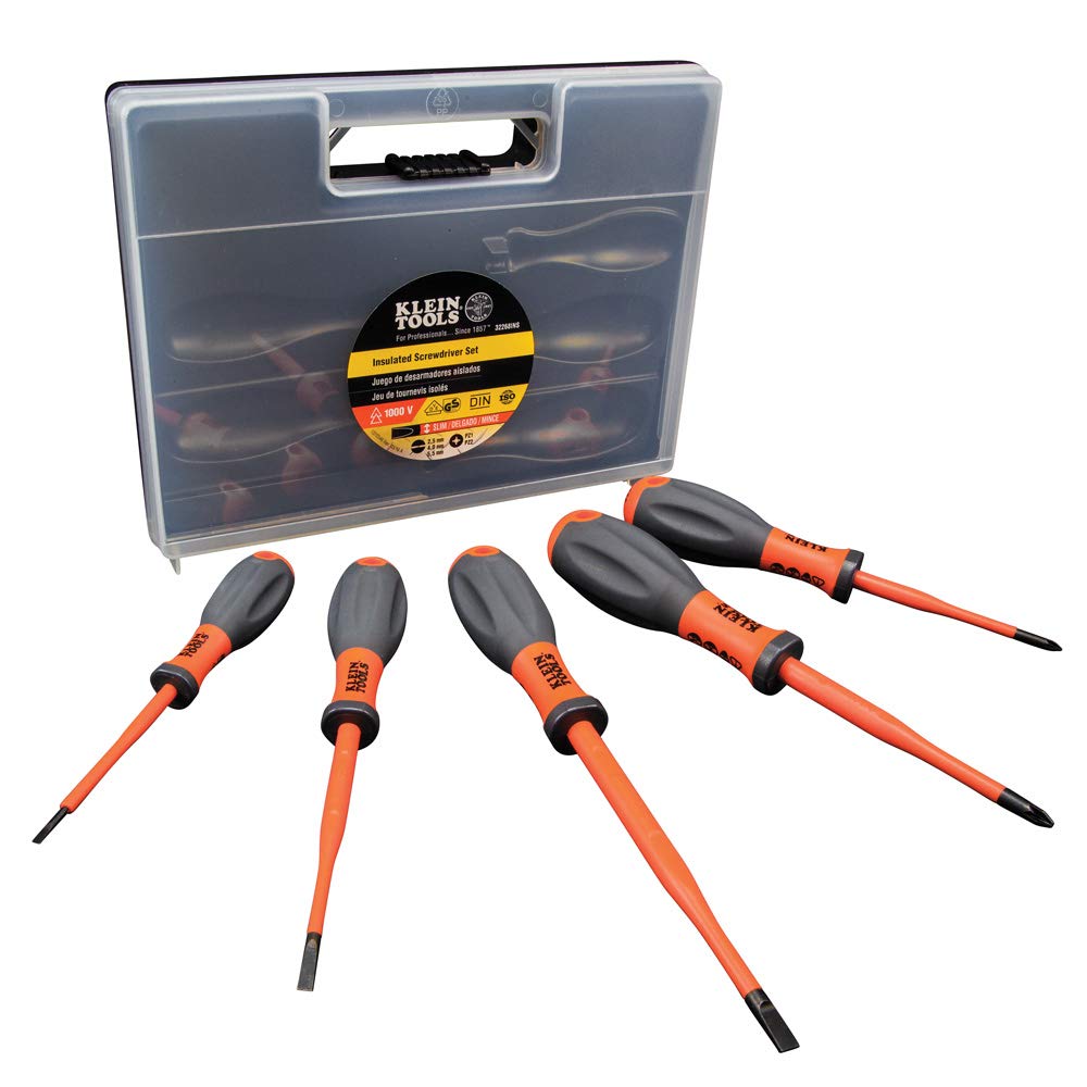 VDE Insulated Screwdriver Set, 5-Piece with Ergonomic Handles, VDE Approved, Klein Tools 32268INS, Orange