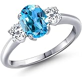 Gem Stone King Gemstone Birthstone and White Topaz 3-Stone Engagement Ring for Women | 925 Sterling Silver | Oval 8X6MM and Round 4MM | Three Stone Wedding Anniversary Promise Ring