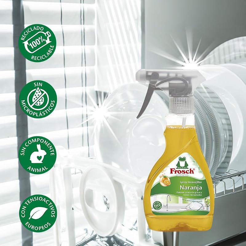 Spray Lavavajillas Naranja Pack 8x300ml - Limpiador Desengrasante con Extractos Naturales - Elimina Grasa e Incrustaciones