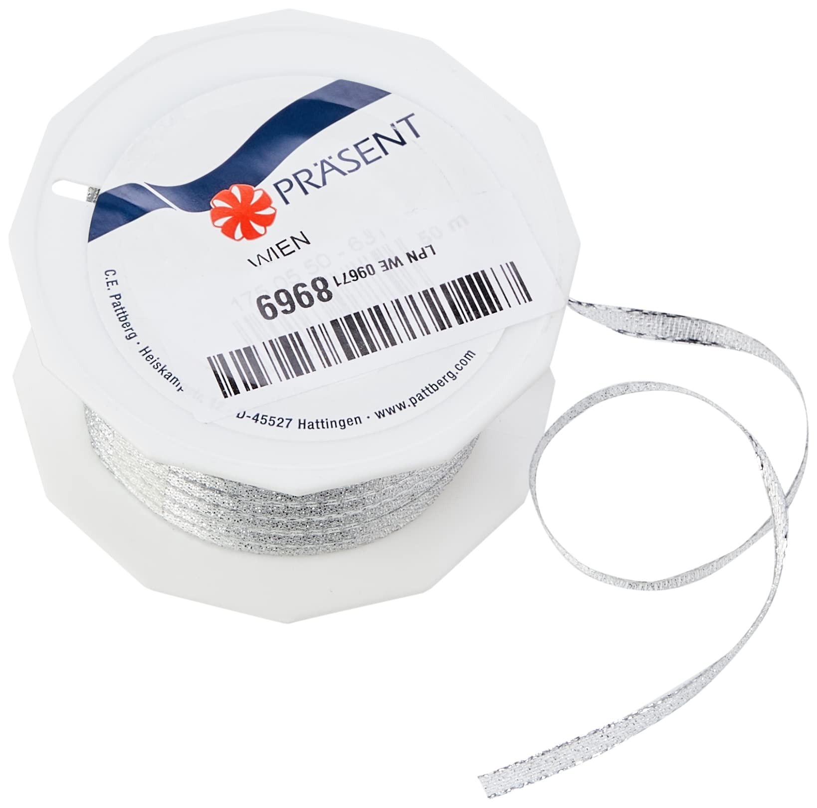 PRÄSENT C.E. Pattberg Wien Silver, 55 Yards of Metallic Mesh Gift Wrapping, 0.2 inches Width, Accessories for Decoration & Handicrafts, Ribbon for Presents, for Every Occasion, 5mm-50m