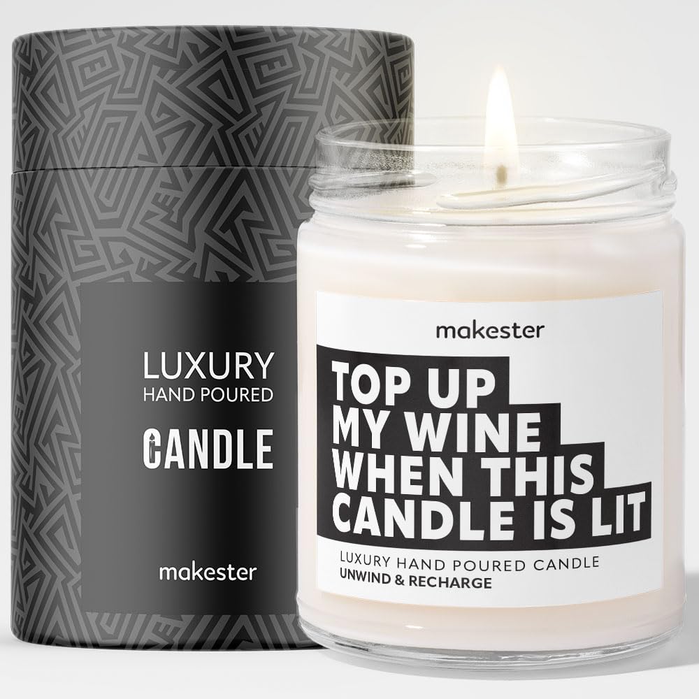 Wine Lover Gifts- Luxury Soy Wax Candle - Vanilla, Jasmine, Sugared Almond - Makester