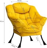 HollyHOME Velvet Armchair Yellow with Steel Frame 95x80x64cm view 7