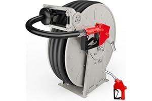 FADHOLE 3/4" x 50ft Fuel Hose Reel Grey, 300PSI Diesel Fuel Transfer Hose Working with 12V Pump & Tank, 3/4 Inch Retractable Hose Reel with Fuel Nozzle, Manual Reel for Boat Def Fluid Truck Bed Trailer Cart