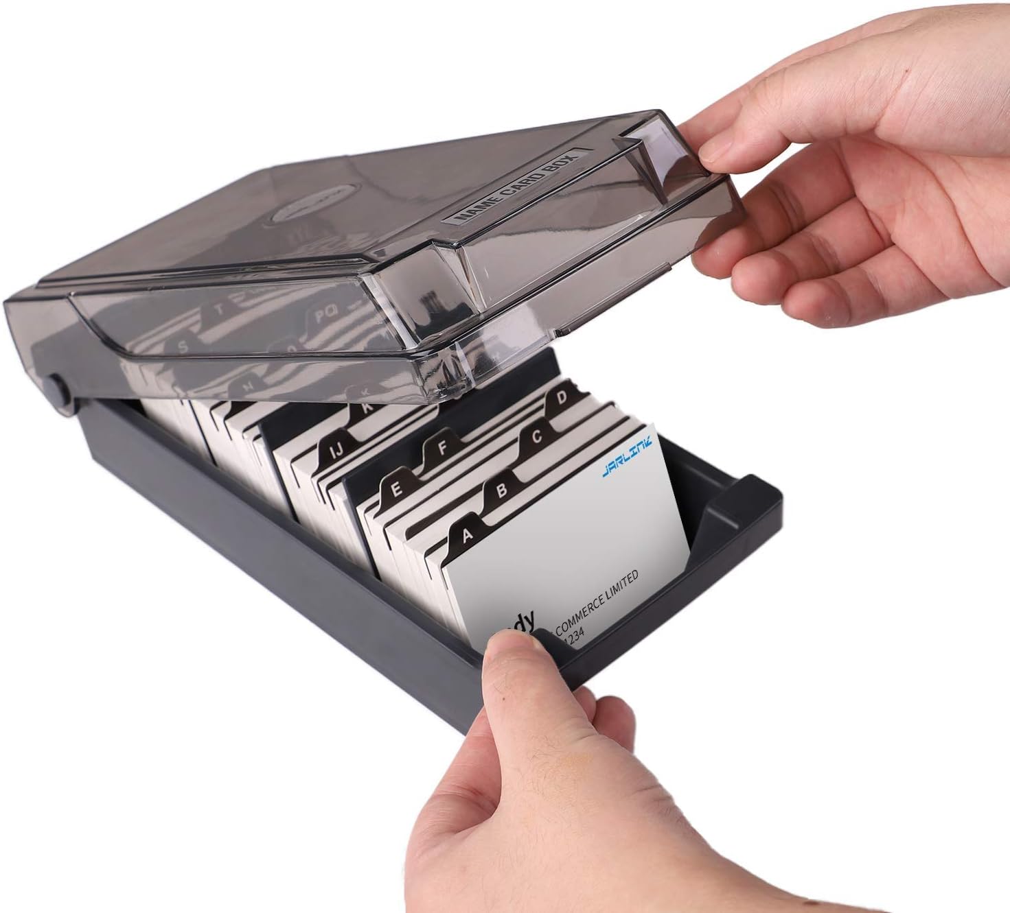 Hamosky Business Card Storage Box, 500 Cards Capacity, Name Card Holder with Dividers, 4 Dividers and A-Z Index Tabs - Image 4