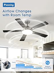 Passky Ceiling Fans with Lights, 52 inch Sleek