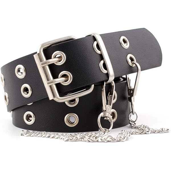 YCMI Punk Rock Double Grommet PU Leather Belt With Chain for