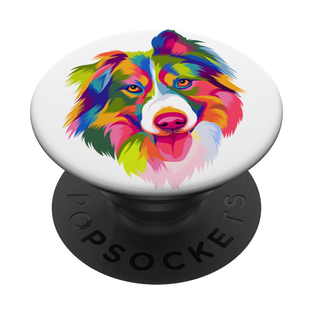 Pop Art Australian Shepherd Portrait Aussie Women Men PopSockets Adhesive PopGrip