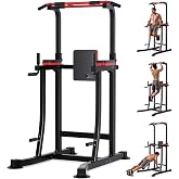 ZCMHAXJ Pull Up Bar Free Standing, 450LBS Triangular Gusset Reinforced Pull Up Dip Station, 6-Level Adjustable Height Power Tower, Multi-Grip Home Gym Strength Training Equipment with Backrest