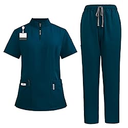 Scrubs Set Multiple Pockets V-Neck Top and