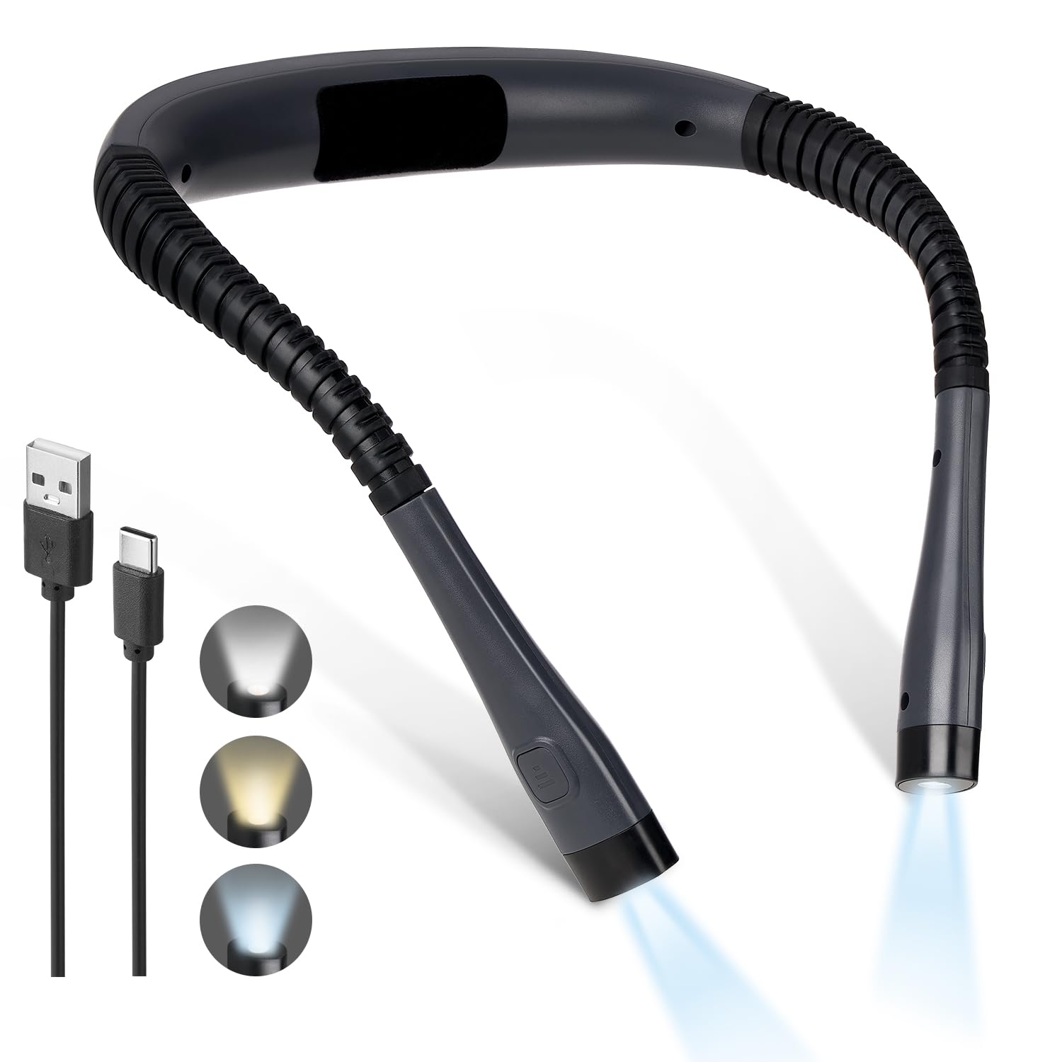ADORIC Neck Reading Light, Book Light for Nighttime Reading, with 3 Colors and 3 Brightness Levels, Rechargeable Neck Lamp Up to 80 Hours for Reading, Knitting, Camping, Repairing [Energy Class F]