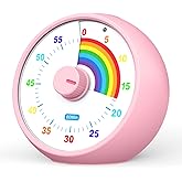 Visual Timer for Kids, 60-Minute Countdown Timer for Classroom Office Kitchen, Desk Timer Kids Time Management Tools with Silent Operation, Pomodoro Time Rainbow Pattern (Pink)