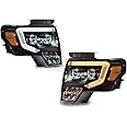 DOTCOM LED Tube Headlight Assembly, Compatible with Ford F150 2009-2014 Headlamps FO2503289 FO2502289 Driver Side & Passenger Side, Clear lens Black Housing Amber Reflector