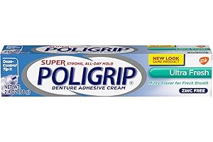 Super Poligrip Denture Adhesive Cream - 2.40 ounce (86 grams) - Ultra Fresh Flavor - Zinc Free - Minty Fresh