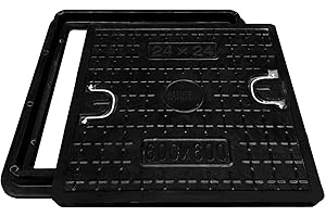 Natotela Square Fiberglass Manhole Cover and Frame 28x28, 24x24 Solid Top Lid, Clear Opening Size 21.5x21.5,Reinforced Steel Embedded Sewer Cover with Handles,Non-slip Recessed Sewage Basin Covers