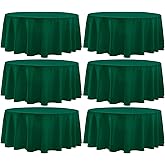 Aocoz Round Tablecloth 132 Inch 6 Pack Dark Green Tablecloths Washable Decorative Linen Polyester Table Clothes Cover for Dining Table Banquets Buffet Parties and Wedding