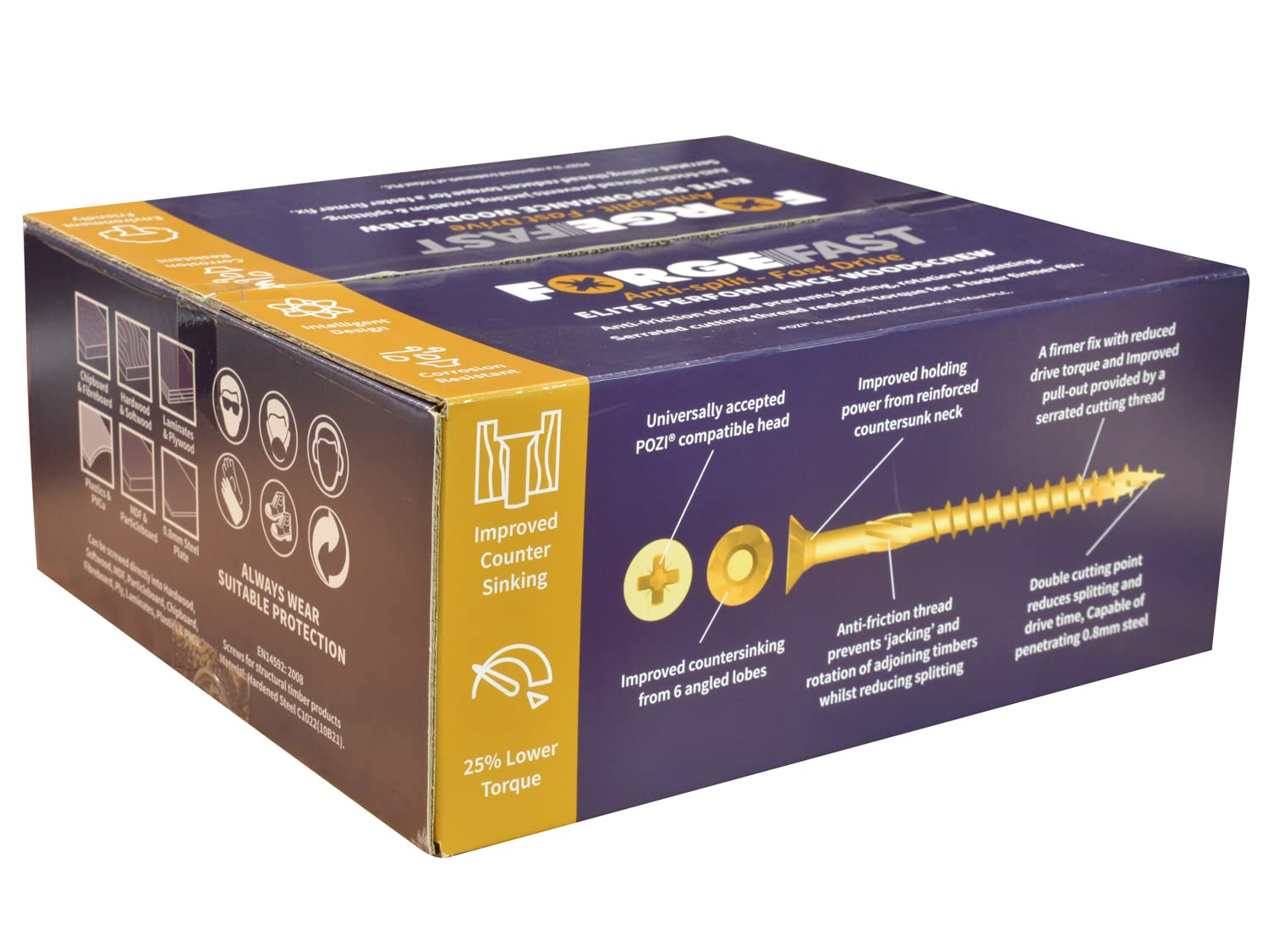 ForgeFast Elite Fast-Start Woodscrews | Assortment | Zinc Yellow | 1800pc