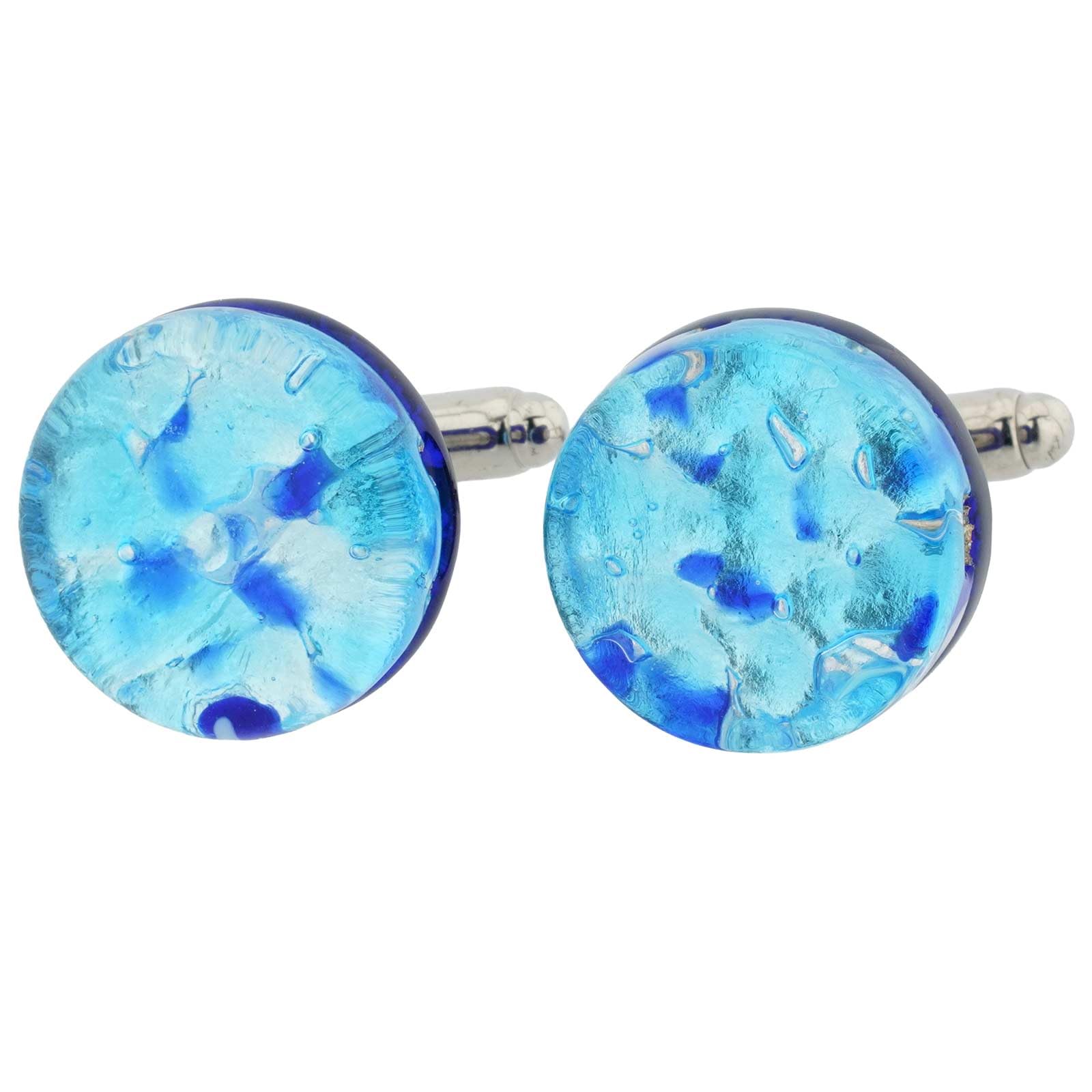 Glass Of Venice Murano Glass Venetian Classic Round Cufflinks - Aqua Blue