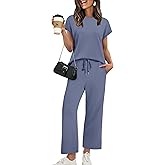 XIEERDUO Women's Cap Sleeve Lounge Sets 2 Piece Travel Outfits Airport Tracksuits Wide Leg Loungewear S-3XL