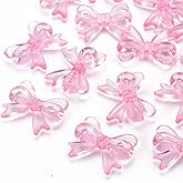 Ornazy 290 pcs Transparent Acrylic Bow Beads Pearl Pink Color Bowknot Loose Spacer Beads for DIY Necklace Bracelet Earring Jewelry Making