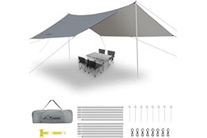 WADEO Camping Rain Fly with Heavy Duty Poles Kit, 16x12FT Tarp Oxfordfabric Tent Waterproof UV Protection for Outdoor Hammock