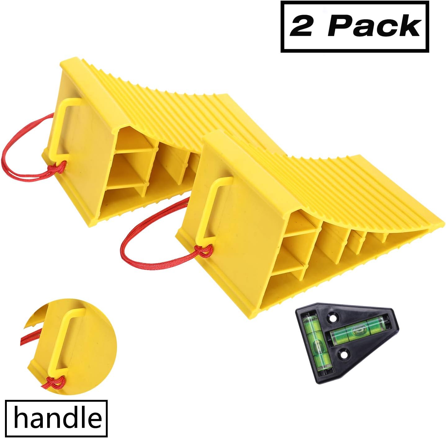 Homeon Wheels RV Camper Large Wheel Chocks with Handle and Rope for Safety-Car Chocks, Tire Chocks, Trailer Solid Heavy Duty Wheel Chocks-2 Packs.(Yellow): Automotive