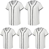 MTTYYD 5 Pack Mens Plain Blank Baseball Jersey Button Down Shirts Short Sleeve Hipster Hip Hop Sports Team Uniform
